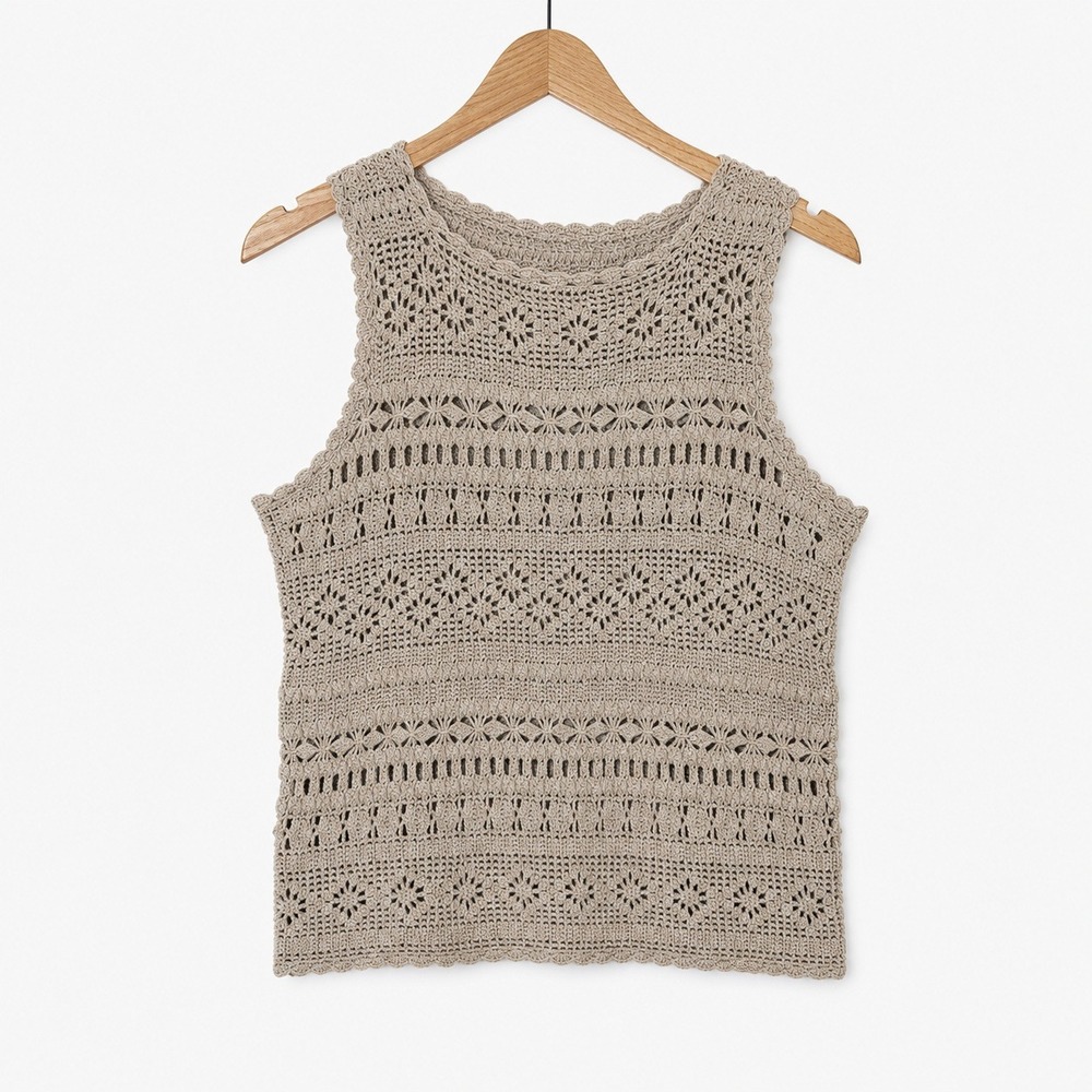 Unbranded Boho Crochet Open Knit Tank Top Size L Tan Western Concert Beachy Y2K